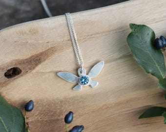 Hand-crafted Zelda Navi Fairy Pendant Necklace 925 Sterling Silver Blue Cubic Zirconia