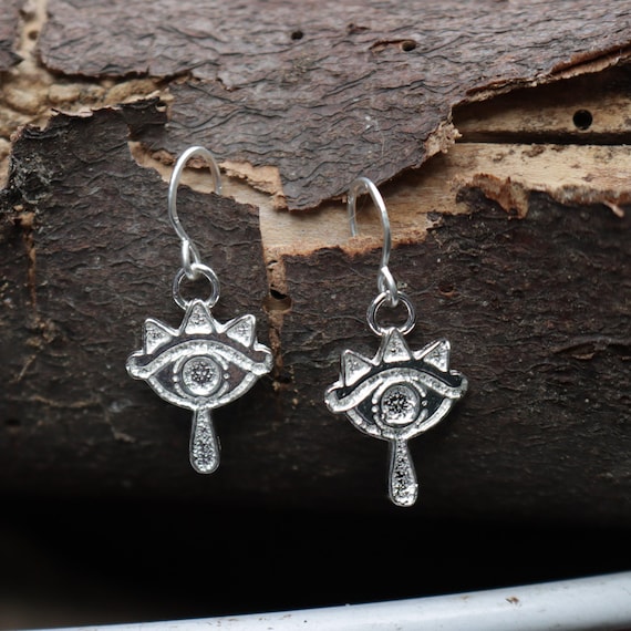 Hand-crafted Zelda Sheikah Eye Hook Earrings S925 Sterling Silver