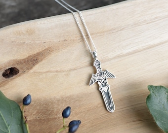Handmade 925 Sterling Sliver Zelda Master sword Pendant Necklace