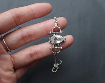 Sterling Silver Faceted Teardrop Shape Clear White Crystal Bracelet Vintage Style