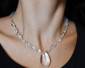Handmade White Clear Quartz Crystal Natural Pendant Necklace Elegant Simple