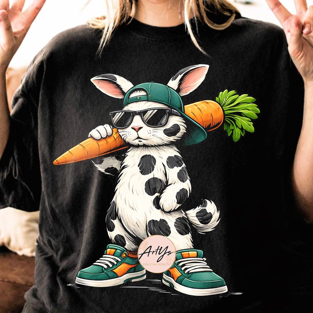 Cow Print Bunny PNG, Streetwear Rabbit With Sunglasses, Carrot Design ...