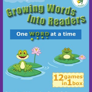 May include: A children's educational kit titled "Growing Words Into Readers." The cover features cartoon frogs on lily pads, with the text "One WORD at a time" and "12 games in 1 box." The kit focuses on sight words 81-100, Kit 5.