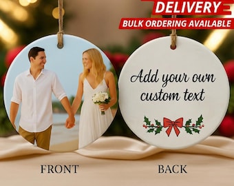Adorno personalizado con foto 2025: Adorno de doble cara personalizado, añade tu propia foto y texto, decoración para el árbol de Navidad