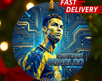 Ronaldo Soccer Ornament | Cristiano Ronaldo Ceramic Christmas Decor | Saudi Club Colors Gift | Personalized Football Fan Xmas Ornament