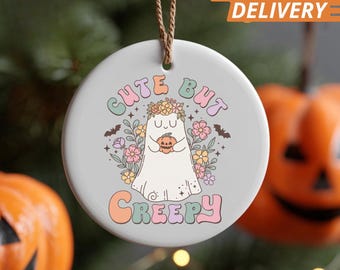 Ornamento fantasma carino personalizzato: decorazione per albero di Natale pastello carina ma inquietante, ornamento in ceramica con nome personalizzato