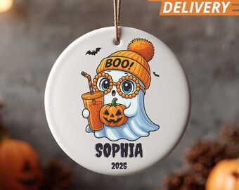 Gepersonaliseerd kerstspookornament: leuk pompoen-halloweenboomdecor, aangepaste naam halloweenornament