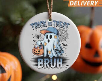 Gepersonaliseerd Trick or Treat-spookornament: grappig kerstboomdecor, schattig bruh-spookkeramisch ornament 2025