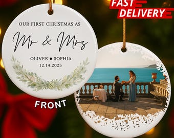 First Christmas Married Ornament 2025: Our First Christmas As Mr & Mrs, Personalized Newlywed Photo Ornament, Wedding Keepsake Gift