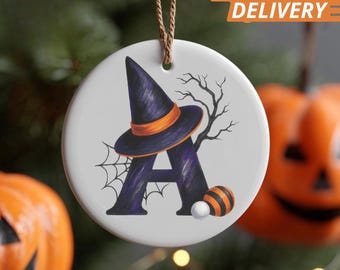 Ornamento natalizio con lettere personalizzate: ornamenti spettrali di Halloween personalizzati, decorazioni di Halloween con alfabeto