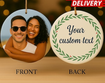 Adorno con foto personalizado en ambos lados / Adorno navideño personalizado en la parte delantera y trasera / Adorno con imagen / Regalo navideño con texto y foto