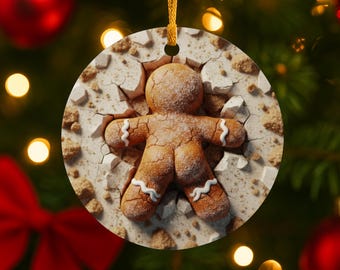 Ornement 3D drôle de bonhomme de pain d'épice 2025 : décoration d'arbre de Noël recto-verso, cadeau de vacances unique, décoration d'ornement de biscuit fissuré au mur
