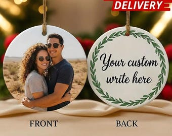 Adorno con foto personalizado en ambos lados / Adorno navideño personalizado en la parte delantera y trasera / Adorno con imagen / Regalo navideño con texto y foto