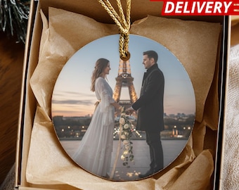 Adorno navideño personalizado con foto de pareja 2025, adorno navideño personalizado con foto, regalo romántico para parejas, decoración navideña de cerámica