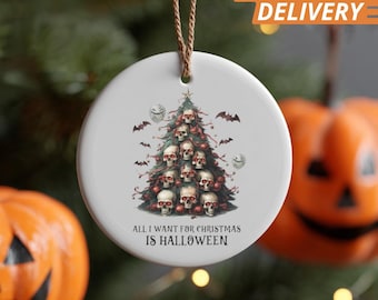 Horror Christmas Ornament: Creepy Skull Goth Xmas Scary Christmas Tree Decoration, Ceramic Christmas Ornaments