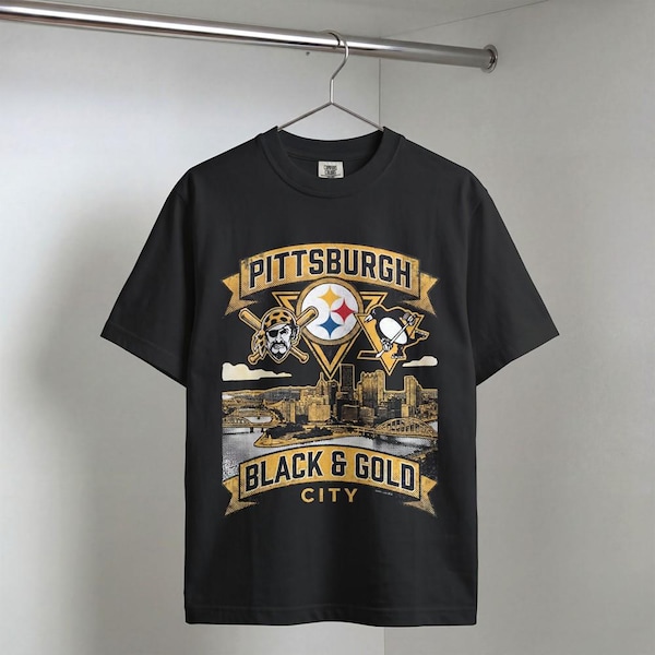 Pittsburgh Black and Gold Sports Shirt Gildan 5000