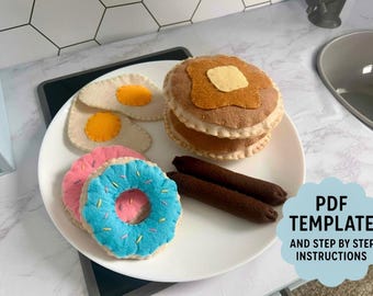 Felt Play Food Sewing Pattern: Pancakes, Donuts, Eggs (PDF Digital Template)