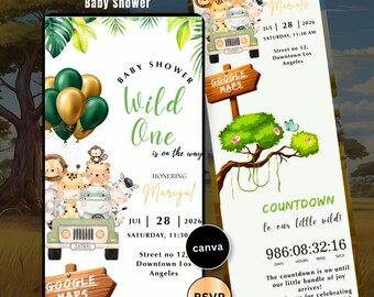 Wild One Safari Baby Shower Website Invitation Template Jungle Animals with Rsvp Tracking Countdown