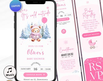 Baby It's Cold Outside Baby Shower Digital Invitation Baby Girl Shower Animated Snow Winter Baby Shower Invite with RSVP