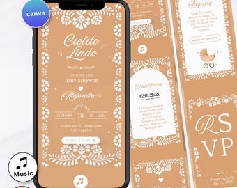 Cielito Lindo Baby Shower Girl Invitation Digital Brown Talavera Baby Shower Mexican Theme Papel Picado Invite with RSVP