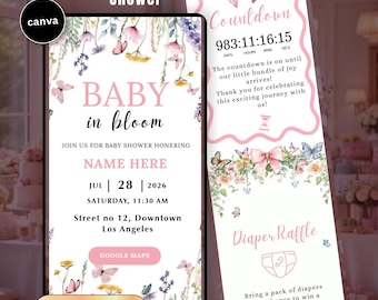 Baby in Bloom Baby Shower Invitation Digital Website RSVP Countdown Music Wildflowers Butterfly Invite