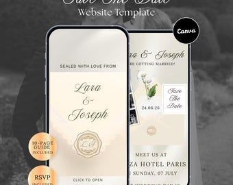 Ivory Save the Date Website Template Canva Editable White Wedding Website with RSVP Form Digital Instant Download