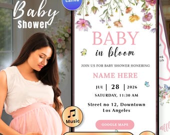Baby in Bloom Shower Invitation Digital Baby Shower Wildflowers Website RSVP Countdown Music Butterfly Invite