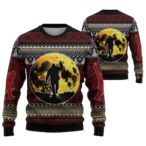 Pull de Noël moche Bigfoot, pull unisexe Sasquatch, cadeau de Noël pour hommes et femmes