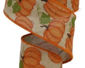 Pumpkin Ribbon, Glitter Ribbon, Fall Ribbon, Burlap Ribbon, 2 1 2 quot Wired Ribbon, 10 Yard Roll