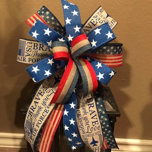 Patriotic Bow, Air Force Bow, Military Bow, USA Bow, American Flag Bow, Wreath Bow, Lantern Bow, American Flag Wreath Bow, Basket Bow