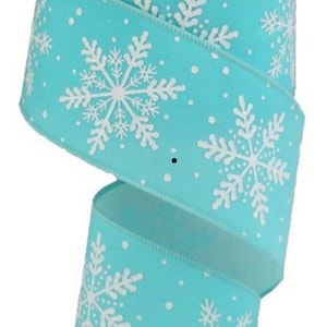 Christmas Ribbon, Snowflake Ribbon, Blue Ribbon, Ice Blue Ribbon, Glitter Snowflake Ribbon, 2.5&quot; Wired Ribbon, 10 Yard Roll, RGA1929H1