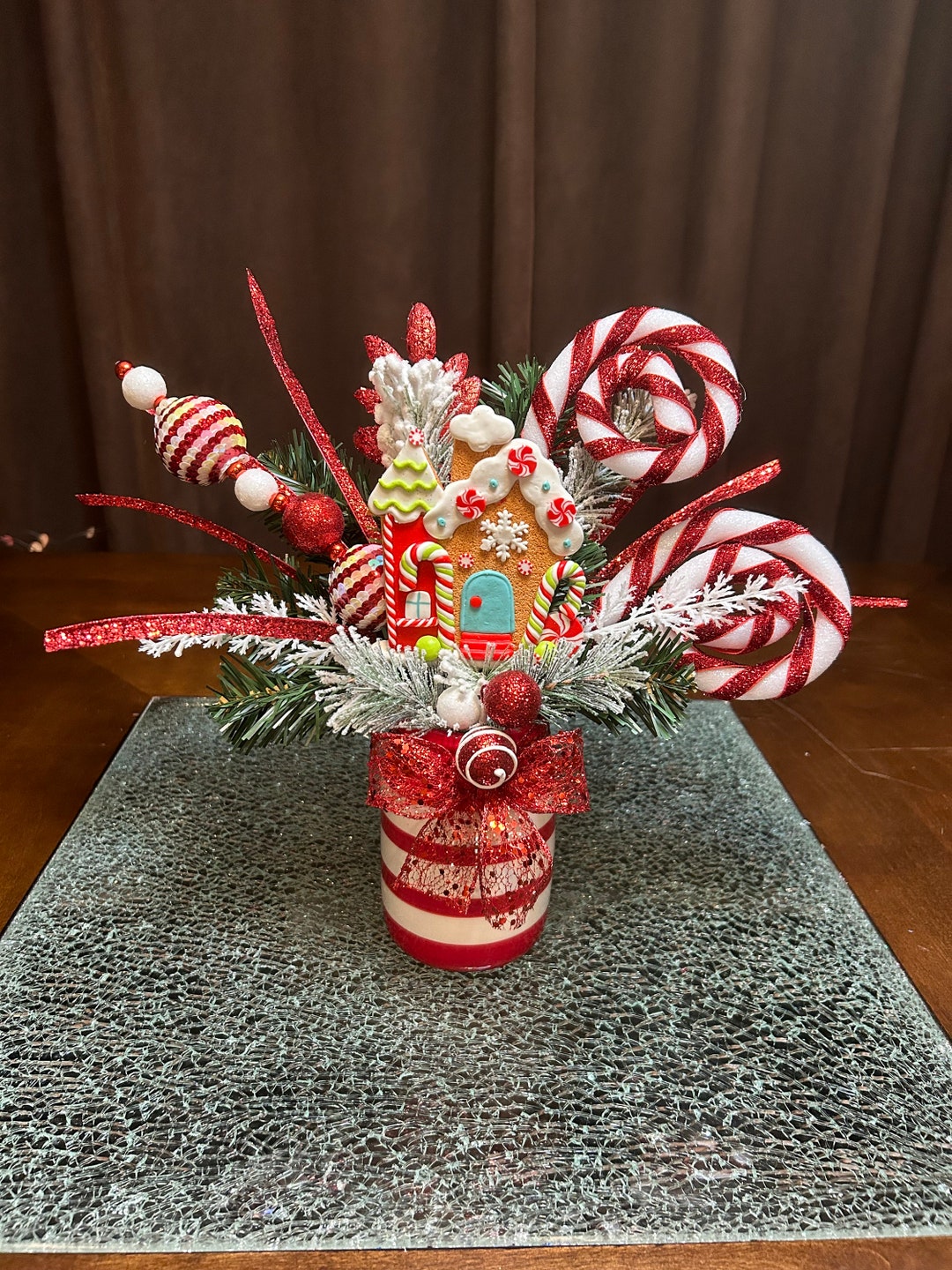 Christmas Centerpiece Candy Cane Centerpiece Gingerbread Etsy