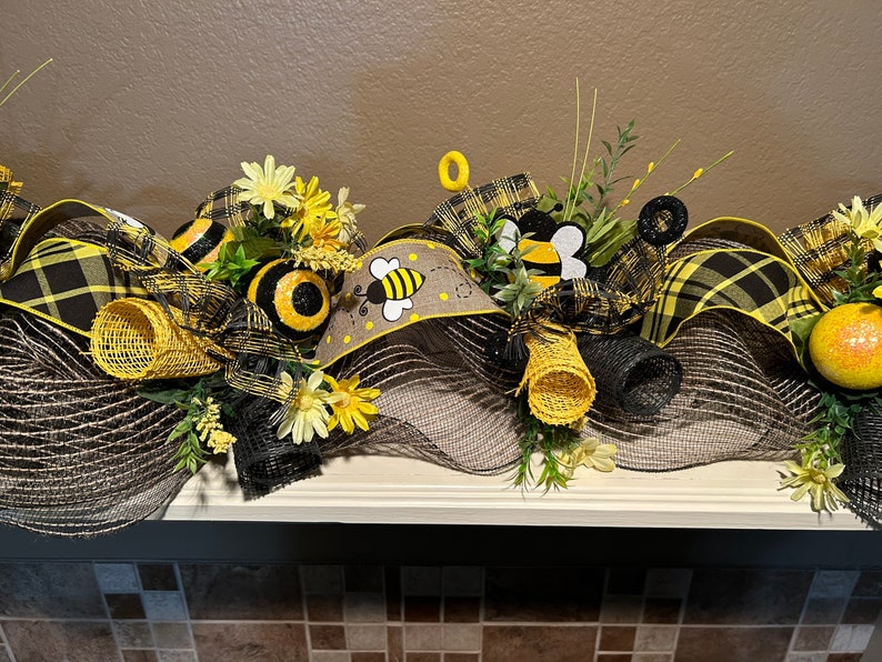 Bee Garland, Bee Swag, Floral Garland, Floral Swag, Door Garland, Door Swag, Mantle Garland, Bee Door Decor image 1