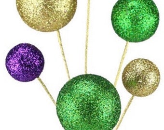 Mardi Gras Ball Pick, Glitter Ball Spray, Mardi Gras Embellishment, Wreath Embellishment, Wreath Enhancements, Mardi Gras Decor