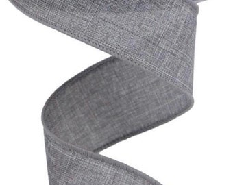 Gray Ribbon, Burlap Ribbon, Royal Burlap Ribbon, 1.5" Wired Ribbon, 10 Yard Roll, RG1278NJ