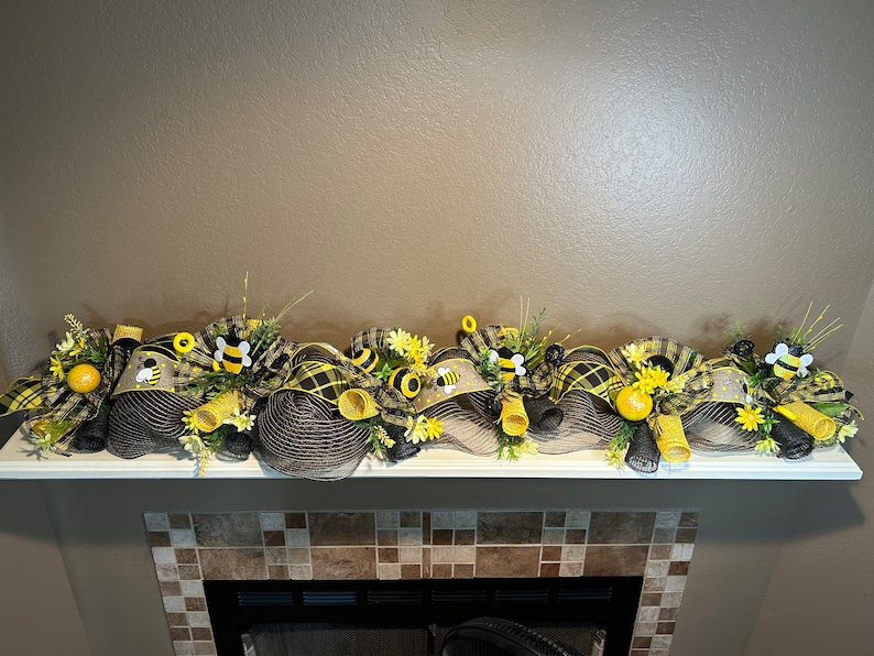 Bee Garland, Bee Swag, Floral Garland, Floral Swag, Door Garland, Door Swag, Mantle Garland, Bee Door Decor image 2