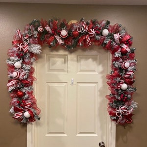 Christmas Garland, Christmas Swag, Candy Cane Garland, Pine Christmas Swag, Mantle Garland, Mantle Swag, Christmas Table Runner