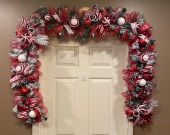Christmas Garland, Christmas Swag, Candy Cane Garland, Pine Christmas Swag, Mantle Garland, Mantle Swag, Christmas Table Runner