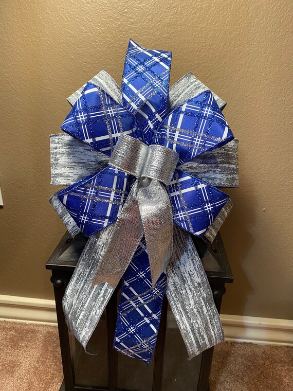 Silver and blue christmas bows Clearance