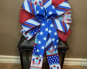 Patriotic Bow, USA Bow, 4th of July Bow, Stars and Stripes Bows, Wreath Bow, Lantern Bow, Patriotic Wreath Bow, USA Wreath Bow, Basket Bow