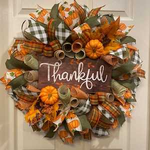 Fall Wreath, Pumpkin Wreath. Thankful Wreath, Thanksgiving Wreath, front door wreath