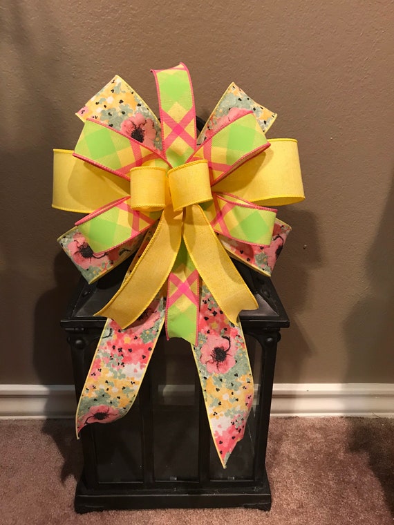 Yellow Bow, Spring Bow, Burlap Bow, Floral Bow, Spring Wreath Bow, Yellow Floral Bow, Lantern Bow, Wreath Bow, Basket Bow