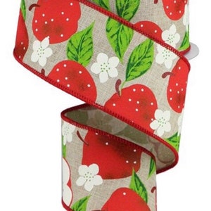 Apple Ribbon, Fruit Ribbon, Spring Ribbon, Summer Ribbon, Burlap Ribbon, Wreath Ribbon, Red Ribbon, 2 1/2”, 10 Yard, Bow Ribbon