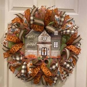 Fall Wreath, Fall House Wreath, Gather Here Wreath, Buffalo Check Wreath, Autumn Wreath, door wreath, Thanksgiving Wreath
