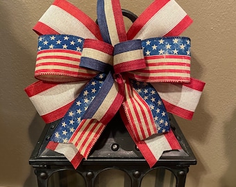 Patriotic Bow, 4th of July Bow, American Flag Bow, Stars and Stripes Bow, Wreath Bow, Lantern Bow, Patriotic Wreath Bow, Basket Bow