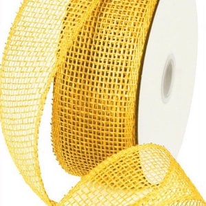 Yellow Ribbon, Jute Mesh Ribbon, Yellow Jute Mesh Ribbon, Wired Ribbon, 2 1/2&quot;, 10 Yard Roll