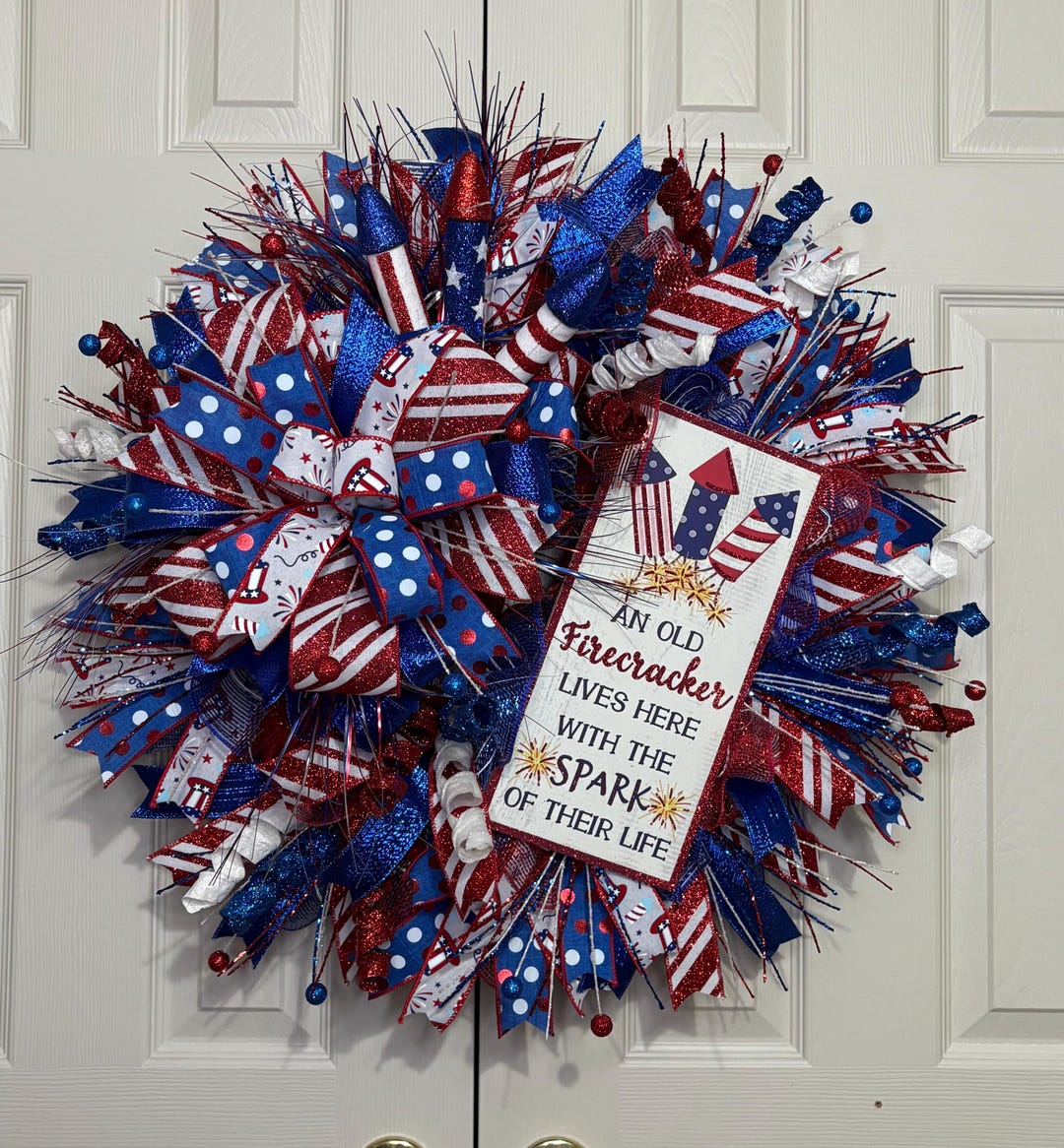 Patriotic Wreath, Firecracker Wreath, Red White and Blue Wreath, 4th of ...