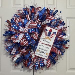 Patriotic Wreath, Firecracker Wreath, Red White and Blue Wreath, 4th of July wreath, Memorial Day Wreath, Front Door Wreath, Door Wreath