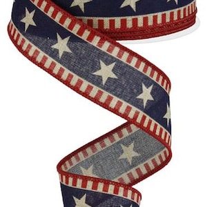Patriotic Ribbon, Star and Stripes Ribbon, Red White and Blue Ribbon, 1.5&quot; Wired Ribbon, 10 Yard Roll, RG01720R2