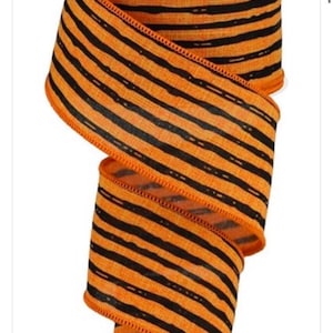 Halloween Ribbon, Orange Stripe Ribbon, Black Stripe Ribbon, Orange Ribbon, Royal Burlap Ribbon, Wired Ribbon, 2 1/2&quot;, 10 Yard Roll